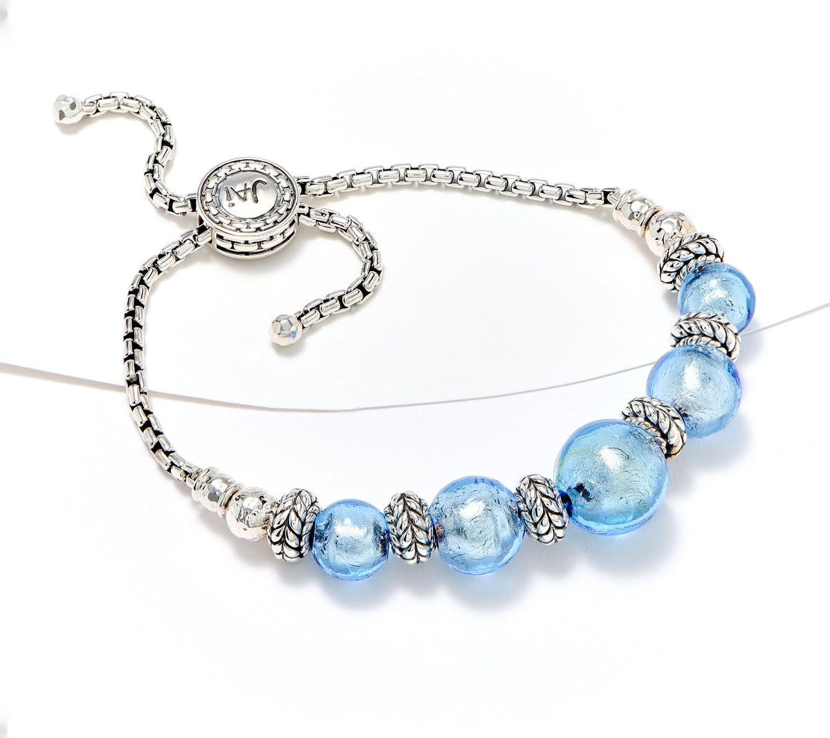 JAI Sterling Silver Murano Glass Adjustable Bead Bracelet