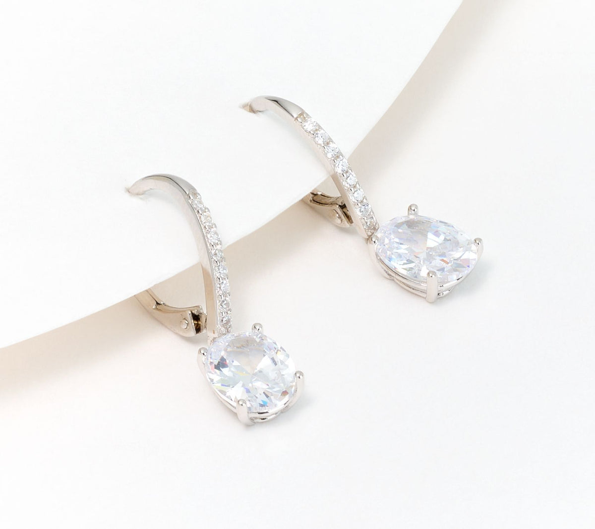 Diamonique Classics Lever Back Drop Earrings, Rhodium-plated Sterling Silver, Oval