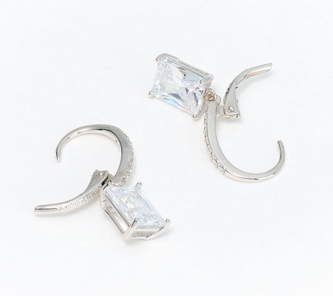 Diamonique Sterling Silver Classics Radiant-cut Lever Back Drop Earrings, 1"