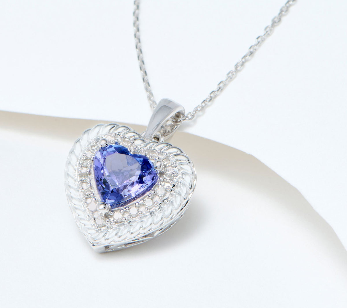 Affinity Gems Sterling Silver Tanzanite & Diamond Halo Heart Necklace, 18"