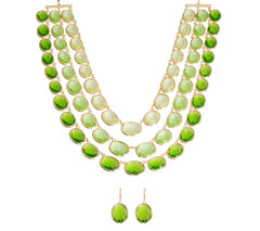 Bob Mackie Goldtone Triple-Strand Green Crystal Necklace and Earring Set, 18" / 1-1/2"