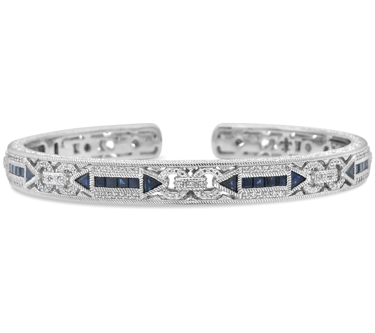 Judith Ripka Sterling Silver Diamonique Sapphire Estate Cuff Bracelet, 6-3/4"