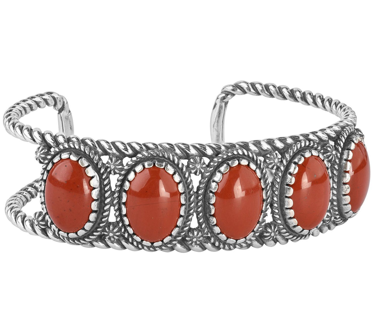 American West Sterling Silver Red Jasper Gemstone Cuff Bracelet 7-1/4"