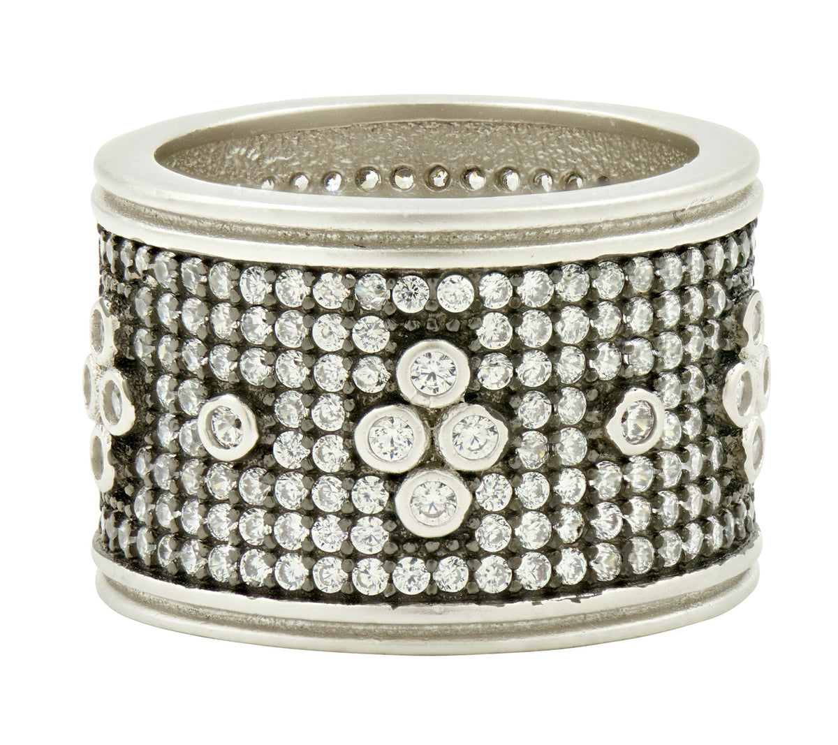 FREIDA ROTHMAN Sterling Silver Pave Cigar Band Ring, Size 6