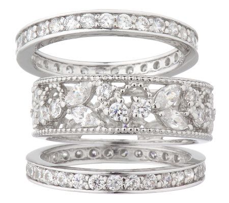 Epiphany Platinum Clad Diamonique Lace Design 3-pc. Ring Set, Size 8