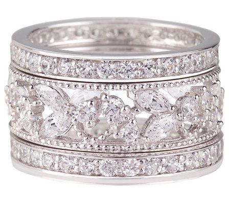 Epiphany Platinum Clad Diamonique Lace Design 3-pc. Ring Set, Size 8