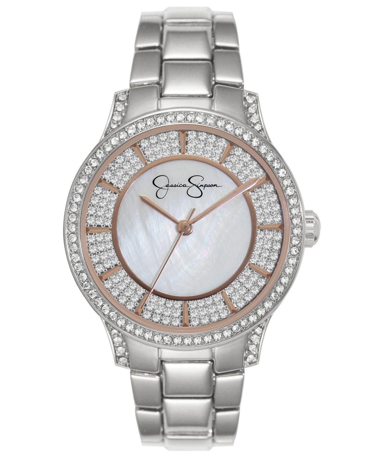 Jessica Simpson Women's Metallic Crystal Silver-Tone Bracelet Watch 36mm