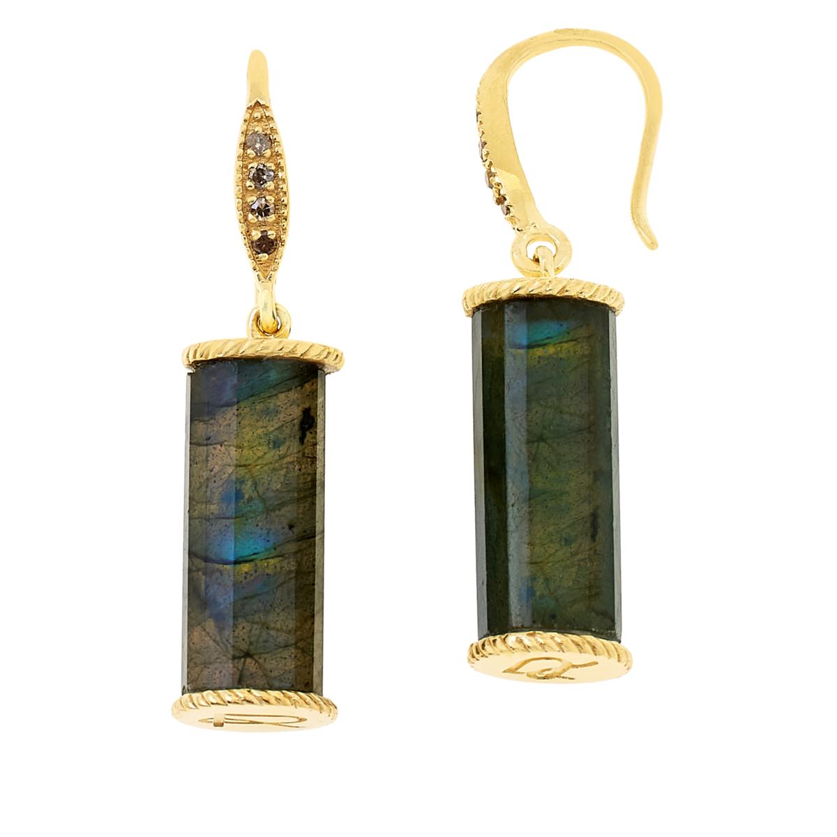 Rarities Barrel Cut  Labradorite and Champagne Diamond Drop Earrings