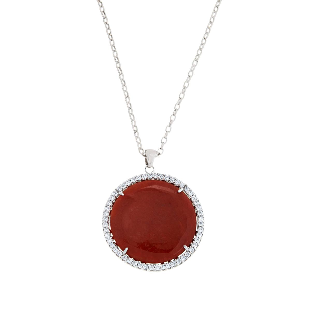 Jade of Yesteryear Round Red Jade and CZ Halo Pendant with Chain