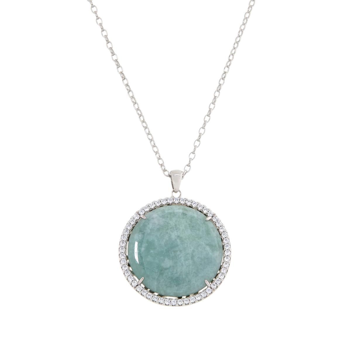 Jade of Yesteryear Round Light Green Jade and CZ Halo Pendant with Chain