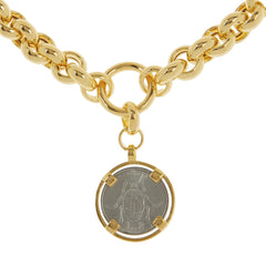 Bellezza 2 Lira Scarab Coin Bronze Drop Necklace, 18-1/4"