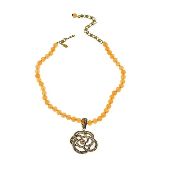 Heidi Daus "Floral Romance" Orange Enhancer Beaded 16" Necklace