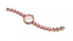 Isaac Mizrahi Live! Faux Pearl Cabochon Link Bracelet Watch â€“ Pink, Rosetone