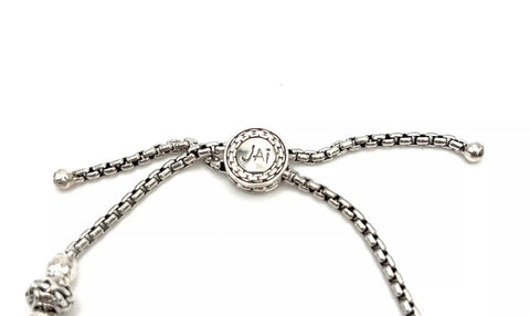 JAI Sterling Silver Hammered Heart Beaded Adjustable Bracelet.