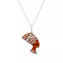 HSN Amber Extraordinaire Sterling Silver Nefertiti Pendant w/ 18" Chain