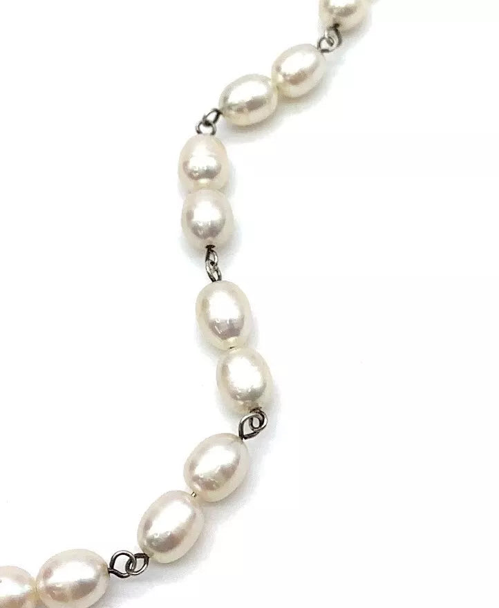 HSN Sterling Silver Fresh Pearl 3-Row Necklace. 16"