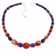 Jay King Sterling Silver Orange Chalcedony & Amethyst Bead Necklace. 18"