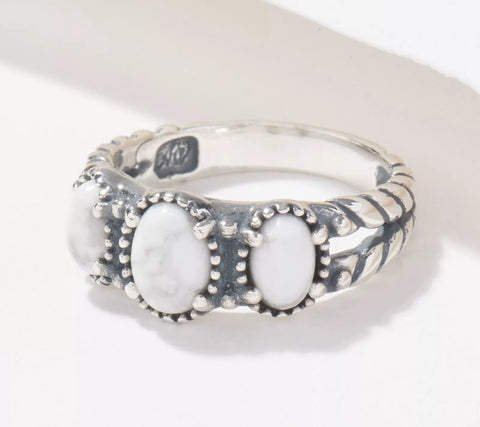 American West Sterling Silver 3-Stone White Howlite Friendship Ring Size 9