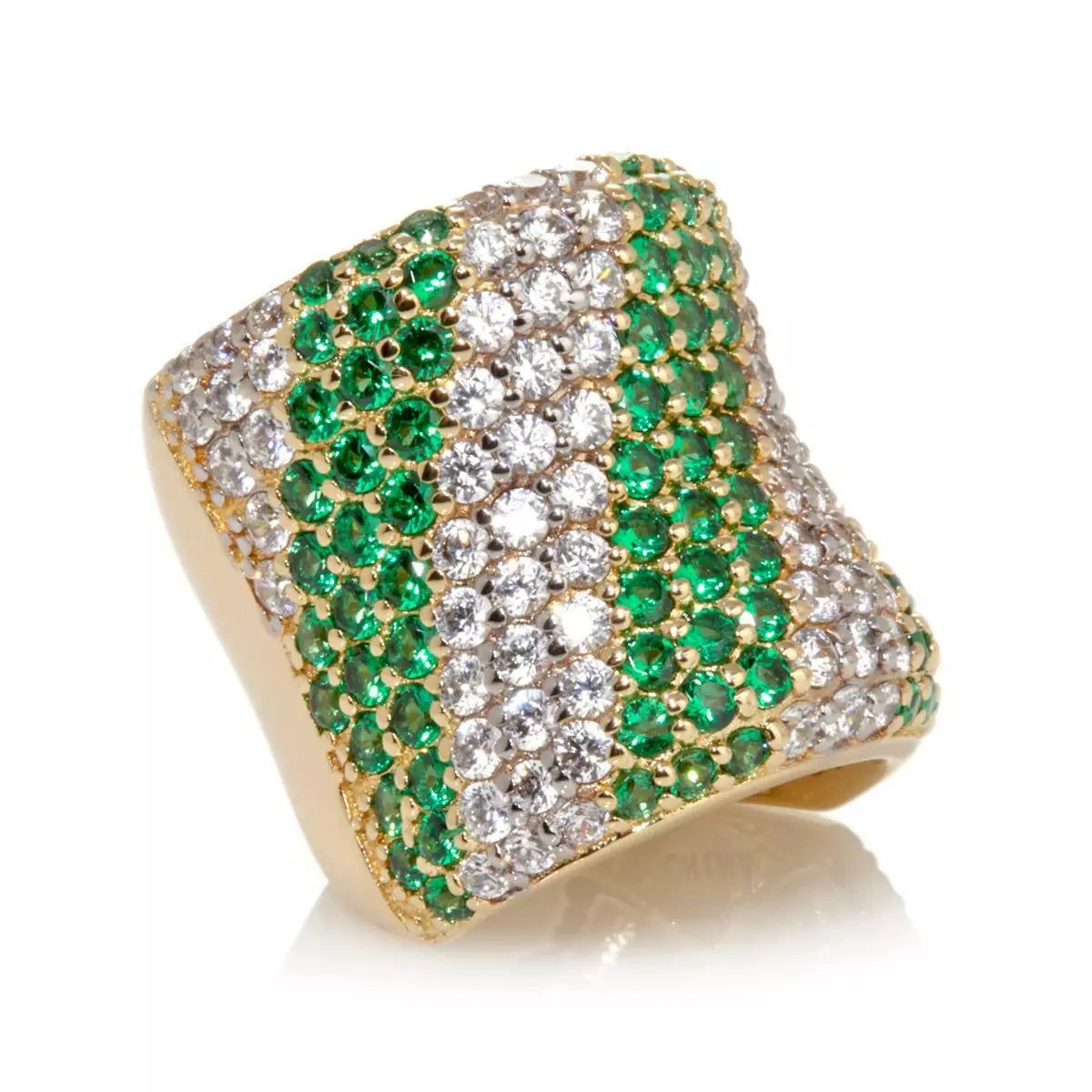 Victoria Wieck Absolute Vermeil Pave Simulated Emerald Ring, Size 7