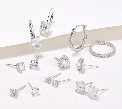 Diamonique Sterling Silver CZ Set of 5 Variety of Cuts Stud Earrings