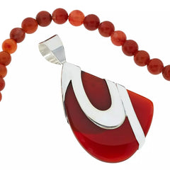 Jay King Sterling Silver Red Chalcedony Pendant/Beaded Necklace 18"