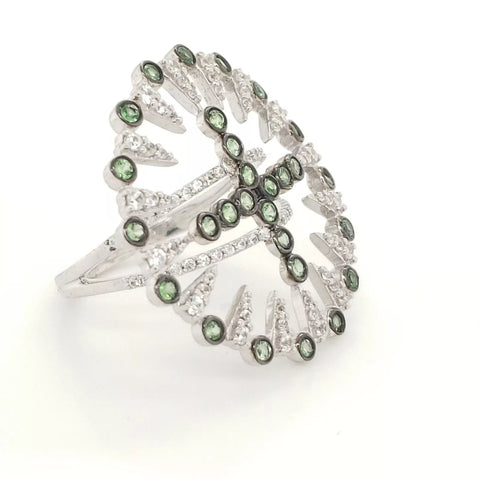 Rarities Sterling Silver Tsavorite & White Zircon Open Design Ring Size 6