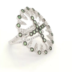 Rarities Sterling Silver Tsavorite & White Zircon Open Design Ring Size 7