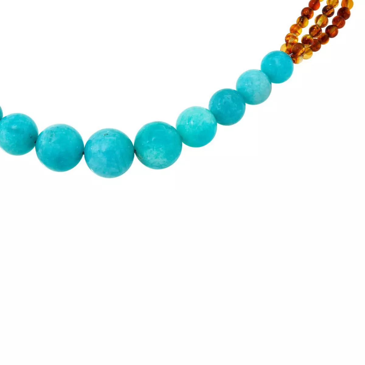 Jay King Sterling Silver Amazonite & Amber 3-Strand Bead Necklace. 18"