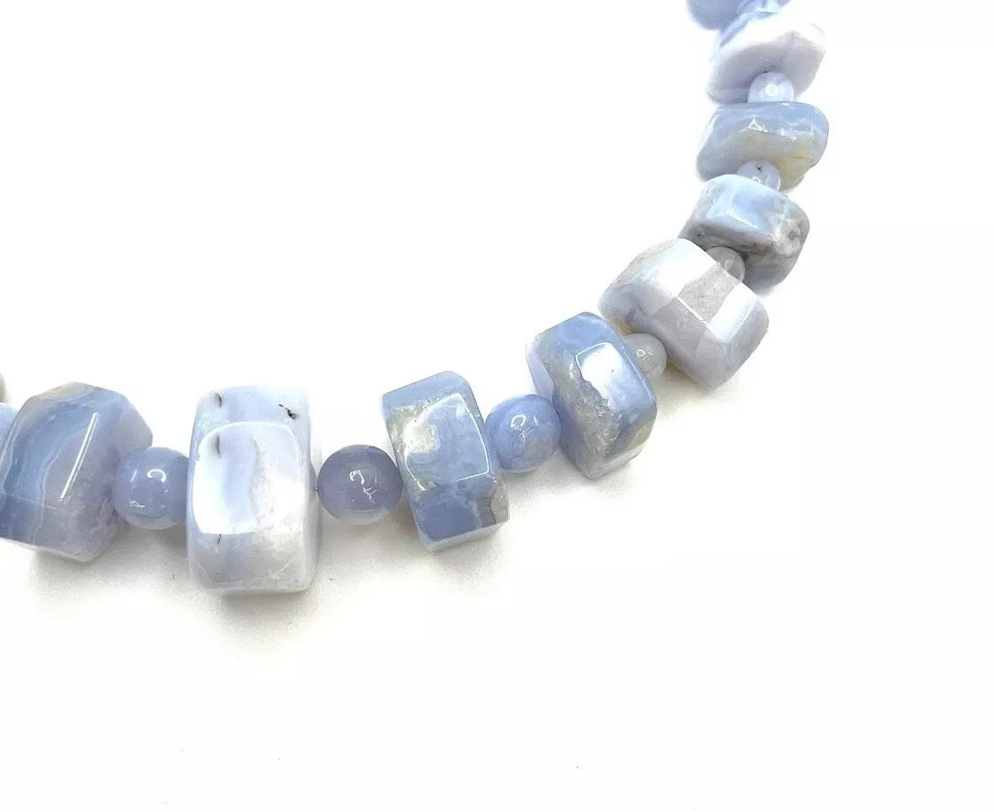 Jay King Sterling Silver Blue Lace Agate Station/Beaded Necklace. 18"