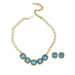 Heidi Daus "Captivating Cushion" Aqua Blue Necklace and Earring Set