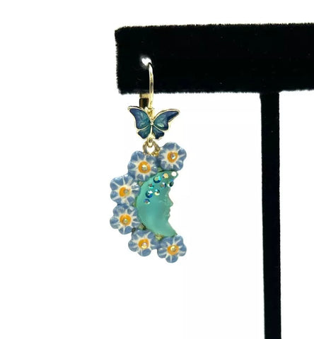 Kirks Folly Goldtone Blue Spring Moon Drop Earrings. 1"