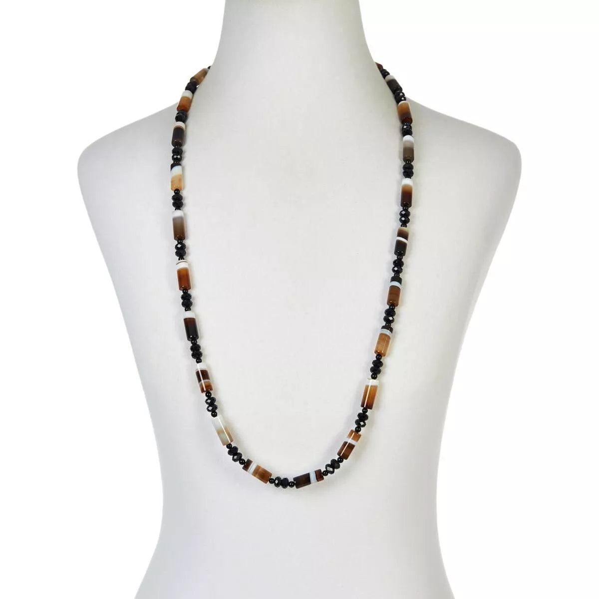 Jay King Sterling Silver Multi-Color Zebra Chalcedony Bead Necklace. 36"