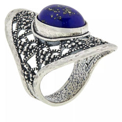 LiPaz Sterling Silver Filigree Frame Blue Lapis Ring, Size 6