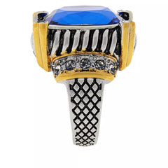 Emma Skye Stainless Steel Blue Colored Glass & Crystal 2Tone Ring, Size 7