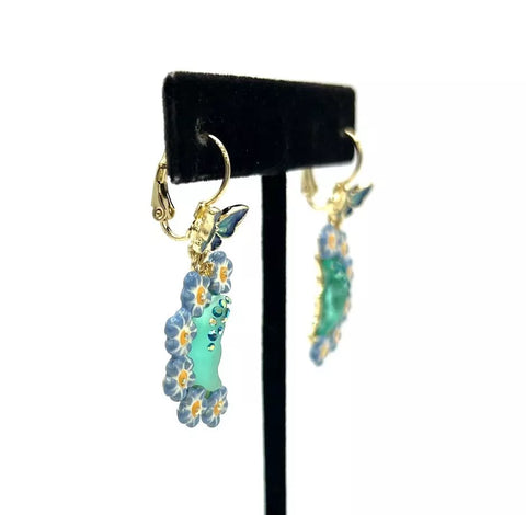 Kirks Folly Goldtone Blue Spring Moon Drop Earrings. 1"