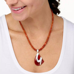 Jay King Sterling Silver Red Chalcedony Pendant/Beaded Necklace 18"