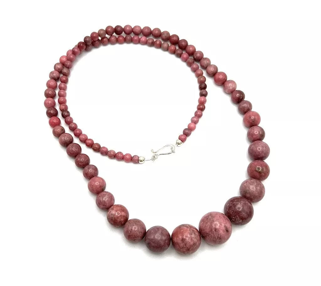 Jay King Sterling Silver Graduated Pink Rhodonite Beaded Necklace 32"