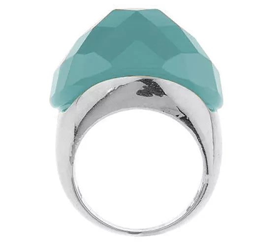 Vt Luxe Silvertone Bold Faceted Turquoise-Colored Stone Dome Ring, Size 10