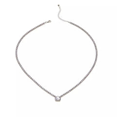 Absolute 18" Sterling Silver CZ Halo Centerpiece Tennis Necklace