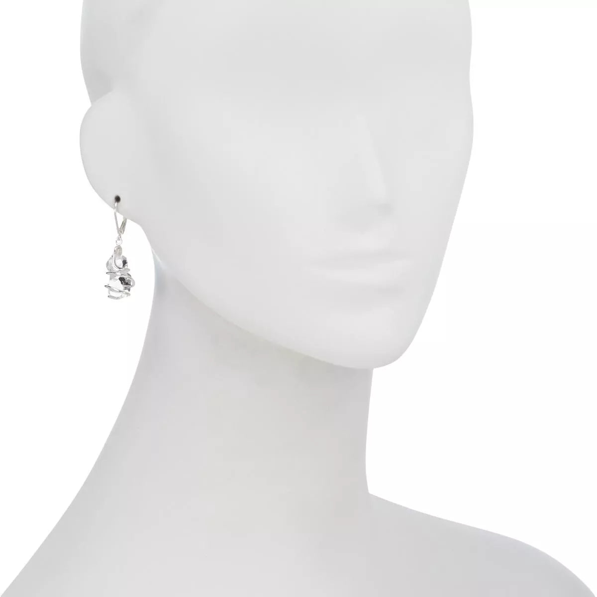 Herkimer Mines Sterling Silver Wrapped "Diamond" Quartz Drop Earrings, 1"