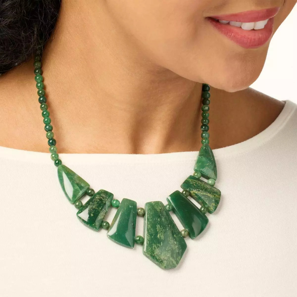 Jay King Sterling Silver  Green Mica Statement Necklace, 18"