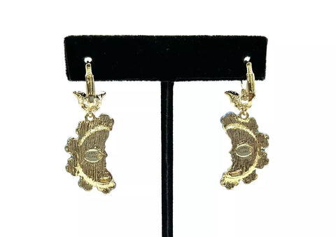 Kirks Folly Goldtone Blue Spring Moon Drop Earrings. 1"