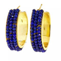 Joya Goldclad Sterling Silver Blue Lapis Beaded Hoop Earrings. 1"