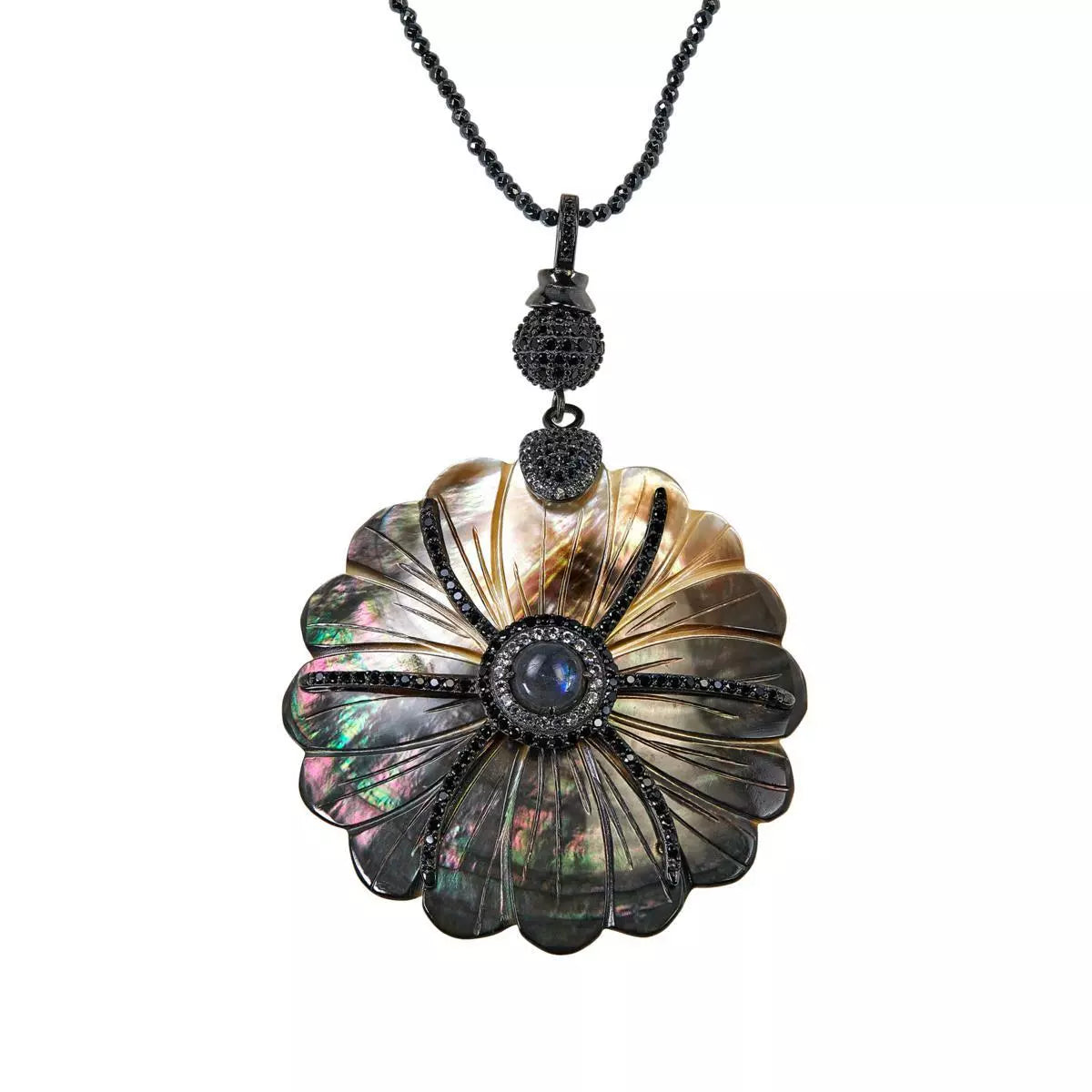 Colleen Lopez Sterling Silver Mother-of-pearl and Gemstone Flower Necklace. 32"