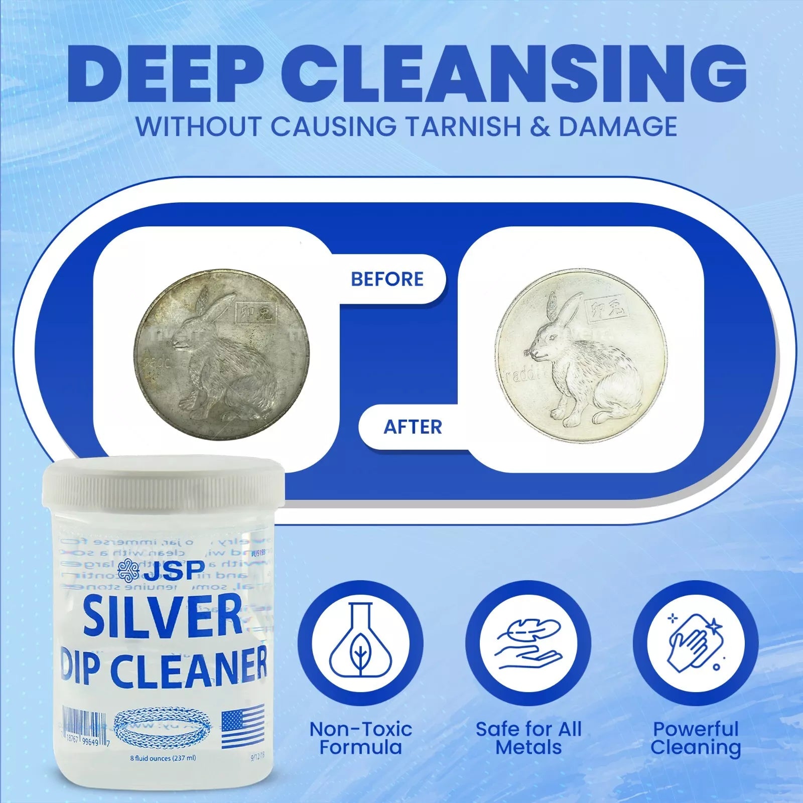 2 Sterling Silver Dip Cleaner Tarnish Remover 925 Jewelry Cleaning Solution 8oz