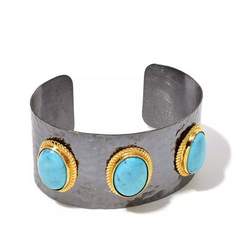 Jewels Of Istanbul Kingman Turquoise Gold-Plated Sterling Silver Cuff Bracelet, 7-1/4"