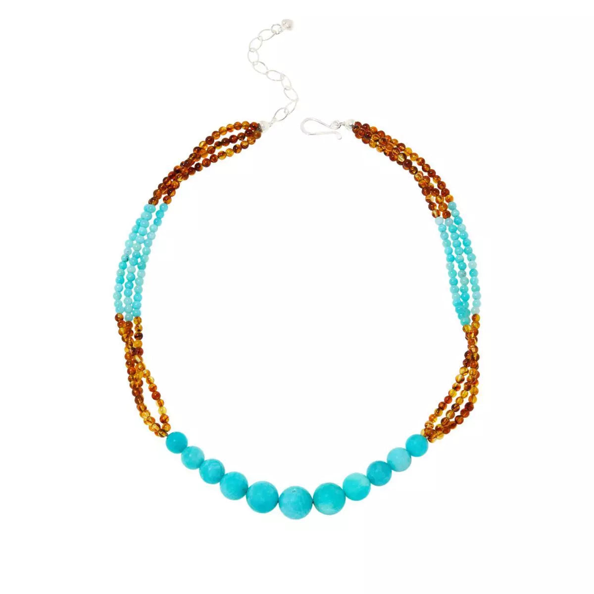 Jay King Sterling Silver Amazonite & Amber 3-Strand Bead Necklace. 18"