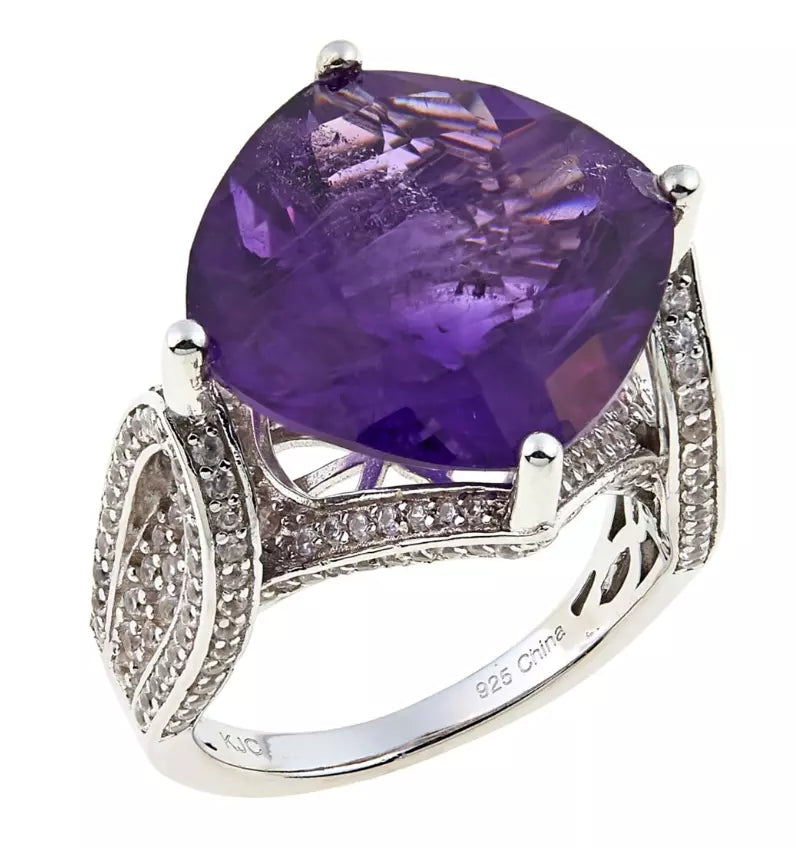 Colleen Lopez 12.72ctw Checkerboard-Cut Amethyst & White Zircon Ring Size 7