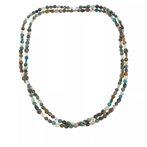 Jay King Sterling Silver Black Tourmalinated Quartz & Turquoise Necklace. 60"