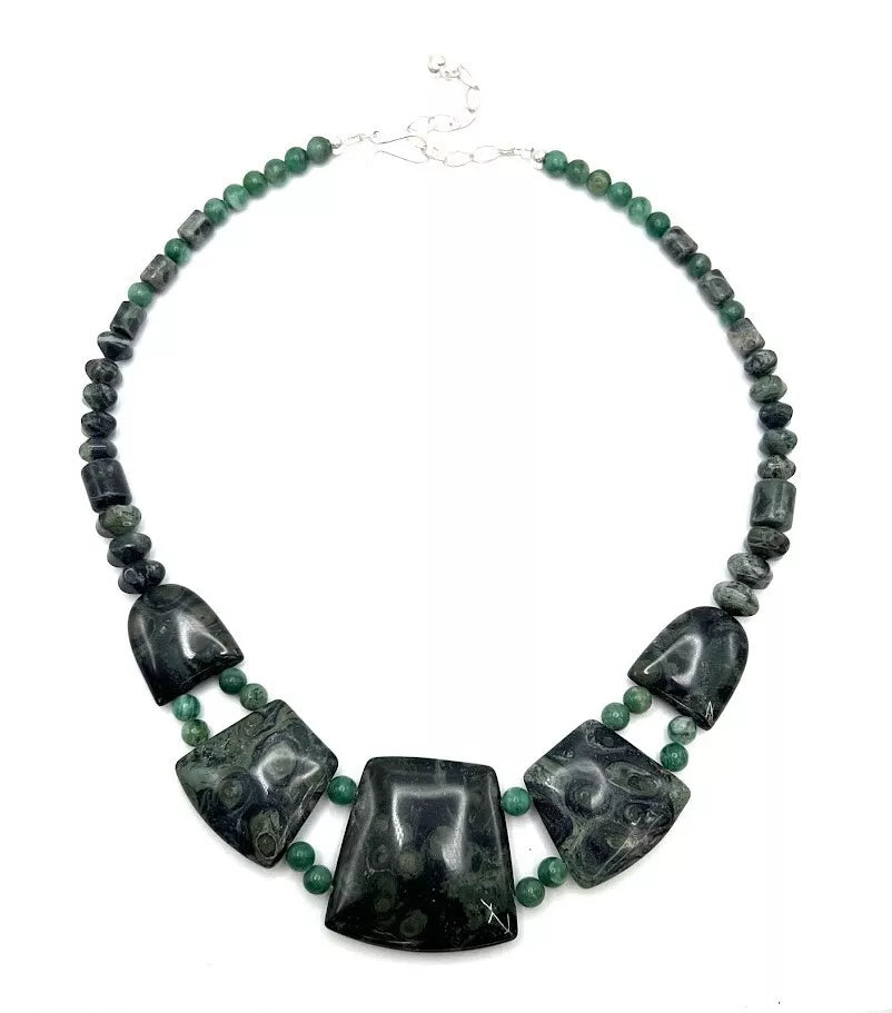 Jay King Sterling Silver Green Kabamba Jasper Bib Necklace, 18"